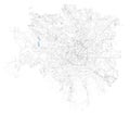 Satellite map of Milan, zones and municipalities. Streets. Lombardy. Italy