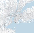 Satellite map of New York City and surrounding areas, Usa. Map roads, ring roads and highways, rivers, railway lines Royalty Free Stock Photo