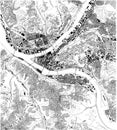 Satellite map of Pittsburgh, Pennsylvania, city streets. Usa