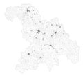 Satellite map of province of Alessandria, towns and roads, buildings and connecting roads of surrounding areas. Piedmont, Italy.