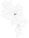 Satellite map of province of Asti, towns and roads, buildings and connecting roads of surrounding areas. Piedmont, Italy