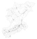 Satellite map of province of Belluno, towns and roads, buildings and connecting roads of surrounding areas. Veneto, Italy.