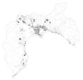 Satellite map of Province of Cagliari towns and roads, buildings and connecting roads. Sardinia region, Italy. Sardegna
