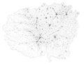 Satellite map of province of Cuneo, towns and roads, buildings and connecting roads of surrounding areas. Piedmont, Italy