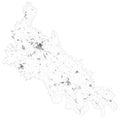 Satellite map of province of Lodi, towns and roads, buildings and connecting roads of surrounding areas. Lombardy, Italy