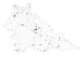 Satellite map of province of Mantova, towns and roads, buildings and connecting roads of surrounding areas. Lombardy, Italy.