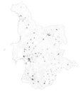 Satellite map of Province of Oristano towns and roads, buildings and connecting roads. Sardinia region, Italy. Sardegna