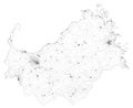 Satellite map of Province of Sassari towns and roads, buildings and connecting roads. Sardinia region, Italy. Sardegna