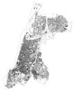 Satellite map of Tel Aviv and buildings, Israel. Map roads, ring roads and highways, rivers