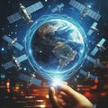 Satellite Network Hologram Global network of satellites orbiting
