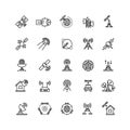 Satellite and orbit communication, aerial line thin icons