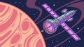 Satellite Orbiting a Distant Planet in Abstract Space, vector design Generative AI Royalty Free Stock Photo