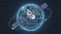Satellite orbiting Earth global communication network space technology Royalty Free Stock Photo