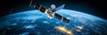 Satellite Orbiting Earth Technological Marvel Satellite in Earth orbit showcasing technology communication exploration Royalty Free Stock Photo