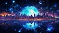Satellite signal, hologram ai ui technology global social network world. Neural network ai generated