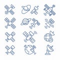 Satellite and Space Communication Line Icons. Minimal Blue Vector Set. Technology concept Royalty Free Stock Photo