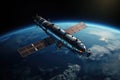 Satellite in space in the orbit of the planet Earth, the study of atmospheric changes