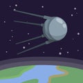 Satellite in space orbiting the earth. Soviet Sputnik fly around planet Royalty Free Stock Photo