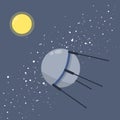 Satellite in space orbiting the earth. Soviet Sputnik. Moon and milky way. Royalty Free Stock Photo