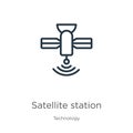 Satellite station icon. Thin linear satellite station outline icon isolated on white background from technology collection. Line