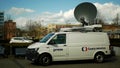 OLOMOUC, CZECH REPUBLIC, JANUARY 3, 2020: Satellite TV car for live broadcasting to television, modern satellite connection