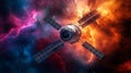 Satellite in Vibrant Nebula Space Royalty Free Stock Photo