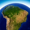 Satellite view of the Amazon rainforest, map, states of South America, reliefs and plains, physical map. Forest deforestation