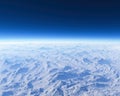 Satellite view, atmosphere and ozone layer. Climate changes. Ozone hole. Mountains Royalty Free Stock Photo
