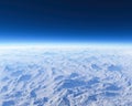 Satellite view, atmosphere and ozone layer. Climate changes. Ozone hole. Mountains