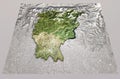 Satellite view of Bergamo province, Lombardia region. Italy. 3d rendering. Physical map, plains, mountains, lakes, mountain range