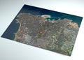 Satellite view of the city of Beirut in Lebanon. Streets and buildings. Place of the explosion in the port area