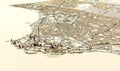 Satellite view of Kuwait city, Kuwait. Streets and buildings, map