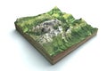 Satellite view of the Marmolada, Dolomites, mountain range of the Alps, 3d render. Alpine landscape, section of land in 3d. Italy Royalty Free Stock Photo