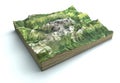 Satellite view of the Marmolada, Dolomites, mountain range of the Alps, 3d render. Alpine landscape, section of land in 3d. Italy Royalty Free Stock Photo