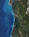 Satellite view of Redwood National Park from space.