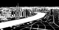Satellite view of Shanghai, map of the city with house and building. Silhouette, black and white. China