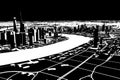 Satellite view of Shanghai, map of the city with house and building. Silhouette, black and white. China