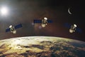 Satellites on low-Earth orbit. Elements of this image furnished by NASA Royalty Free Stock Photo