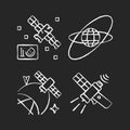 Satellites in space chalk white icons set on dark background Royalty Free Stock Photo
