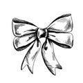 Satin bow, hand drawn illustration in black ink, graphic. EPS vector. Isolated object on a white background Royalty Free Stock Photo