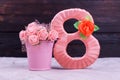 Satin peach number, artificial flowers