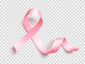 Satin pink ribbon. Realistic medical symbol for national breast cancer awareness month in october. Vector. Royalty Free Stock Photo