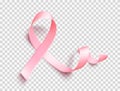 Satin pink ribbon. Realistic medical symbol for national breast cancer awareness month in october. Vector. Royalty Free Stock Photo