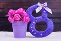Satin purple number, artificial flowers