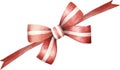 Satin red bow with white strips, on the ribbon, watercolor vector illustration and christmas element. Royalty Free Stock Photo