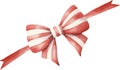 Satin red bow with white strips, on the ribbon, watercolor vector illustration and christmas element. Royalty Free Stock Photo