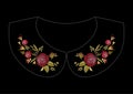 Satin stitch embroidery design with roses. Folk line floral trendy pattern for dress collar.