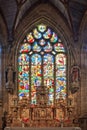 Satined glass window and altar of the church of Pleyben in FinistÃÂ¨re Brittany France Royalty Free Stock Photo
