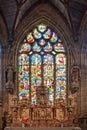 Satined glass window and altar of the church of Pleyben in FinistÃÂ¨re Brittany France