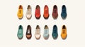 Satirical Illustrations Of 8 Different Colored Pairs Of Shoes